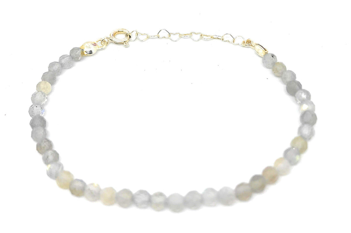 Pulsera de labradorita, piedras naturales semipreciosas de 4 mm de grosor, cadena de plata ajustable de 16cm a 19cm.
