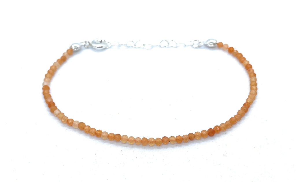 Pulsera de aventurina naranja de 2 mm de grosor, plata de ley 925, ajustable de 16 cm a 19 cm