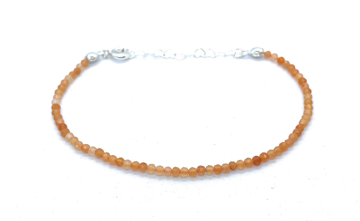 Pulsera de aventurina naranja de 2 mm de grosor, plata de ley 925, ajustable de 16 cm a 19 cm