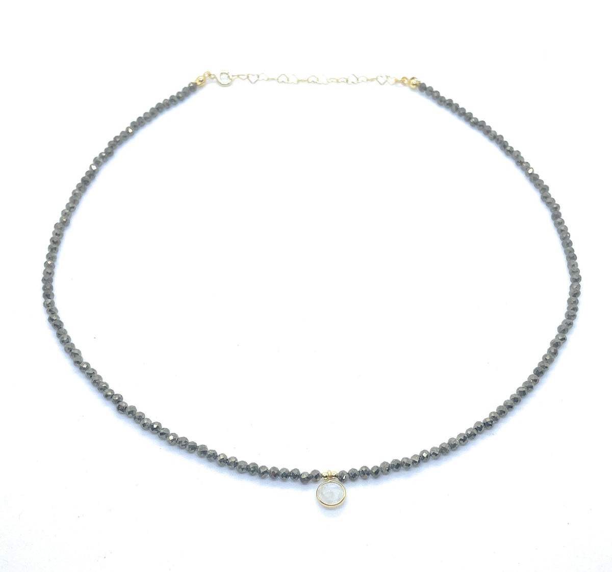 Eloboe essence Gargantilla de Pirita 3mm con Colgante de Piedra Luna, Plata 925 Chapada en Oro 24K, 40-45cm, Ajustable