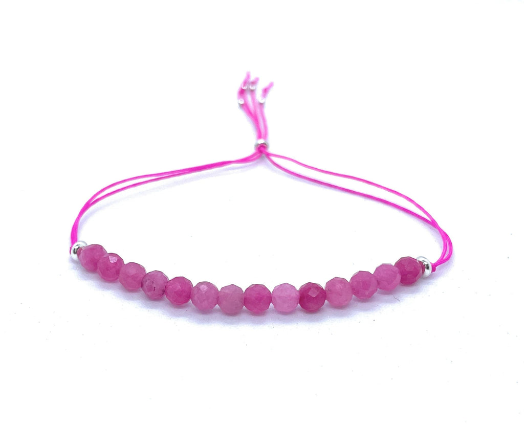 Pulsera de hilo mujer jade rosa piedra natural de 4mm de grosor plata de primera ley 925 ajustable a todos los grosores de muñeca