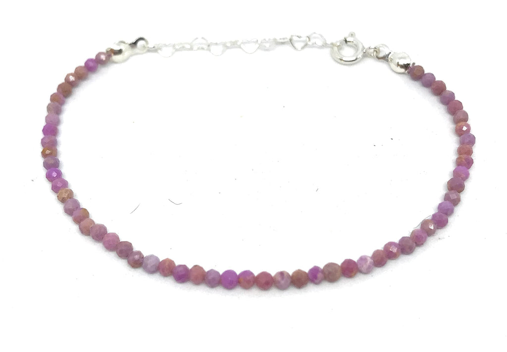 Pulsera mujer lepidolita piedra natural de 2 mm de grosor plata de primera ley ajustable de 16 mm a 19 mm