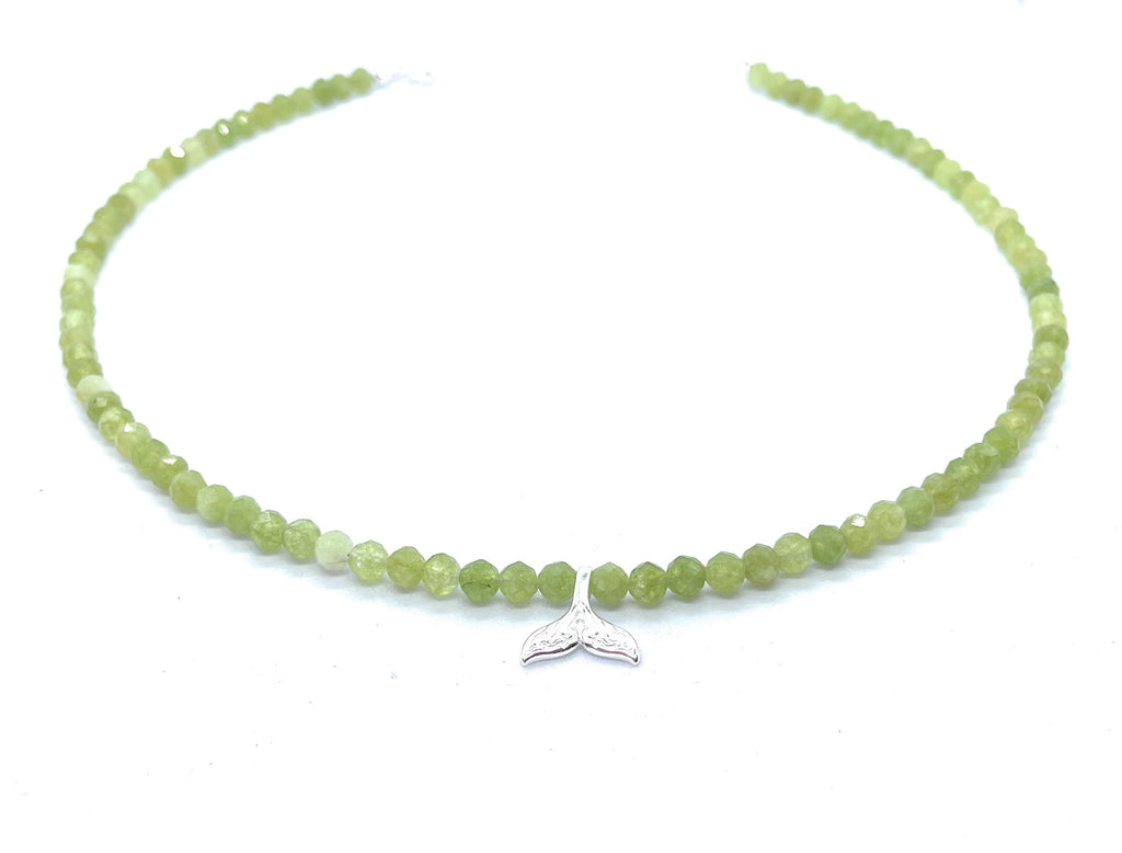 Collar de Peridoto Natural 4mm, Colgante Cola de Sirena, Plata 925, Ajustable 40-45 cm