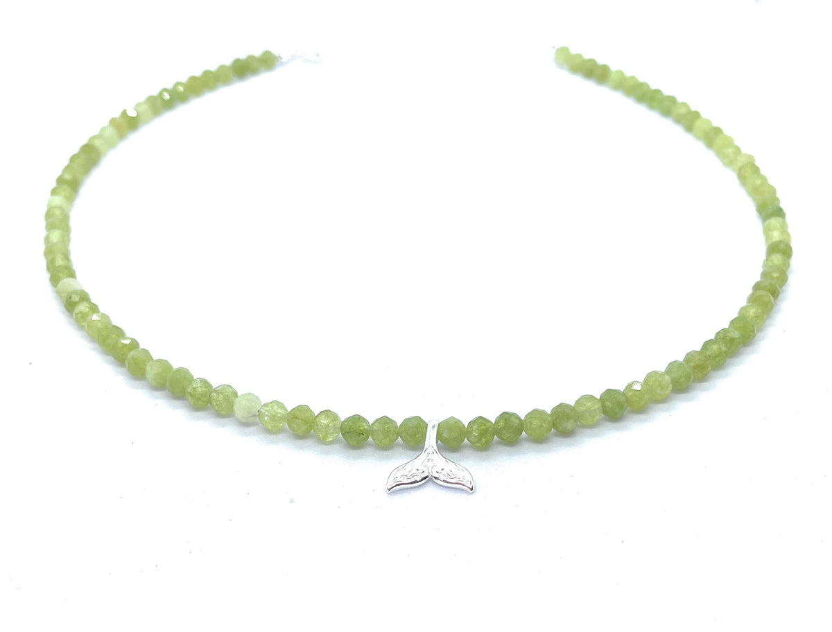 Collar de Peridoto Natural 4mm, Colgante Cola de Sirena, Plata 925, Ajustable 40-45 cm