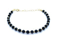 Pulsera de Turmalina Negra, 4mm, Plata 925 Chapada en Oro 24k, Ajustable 16-19cm