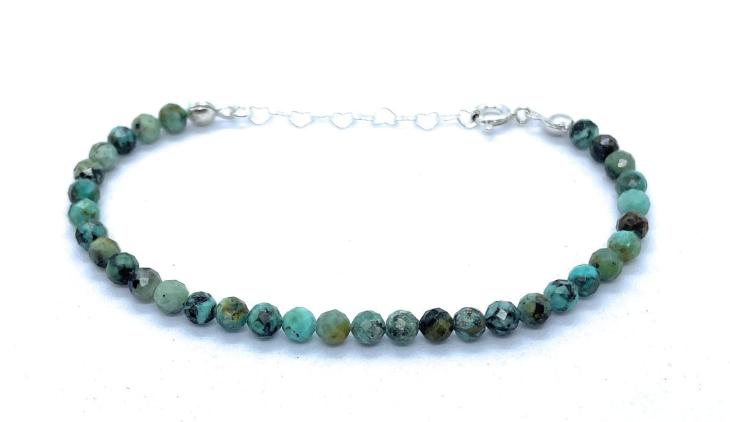 Pulsera de turquesa africana, piedra natural de 4 mm, plata 925, ajustable de 16 cm a 19 cm