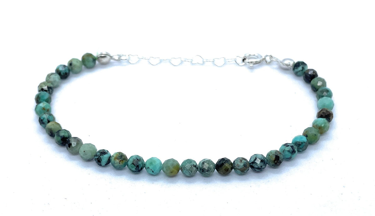 Pulsera de turquesa africana, piedra natural de 4 mm, plata 925, ajustable de 16 cm a 19 cm