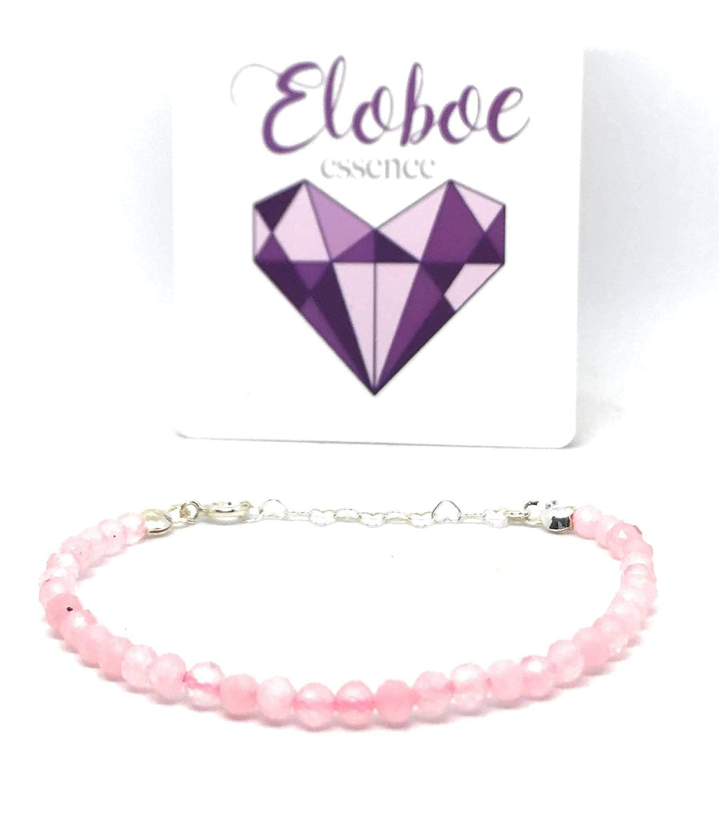 Pulsera de cuarzo rosa, piedras naturales semipreciosas de 4 mm de grosor, cadena de plata ajustable de 16cm a 19cm.