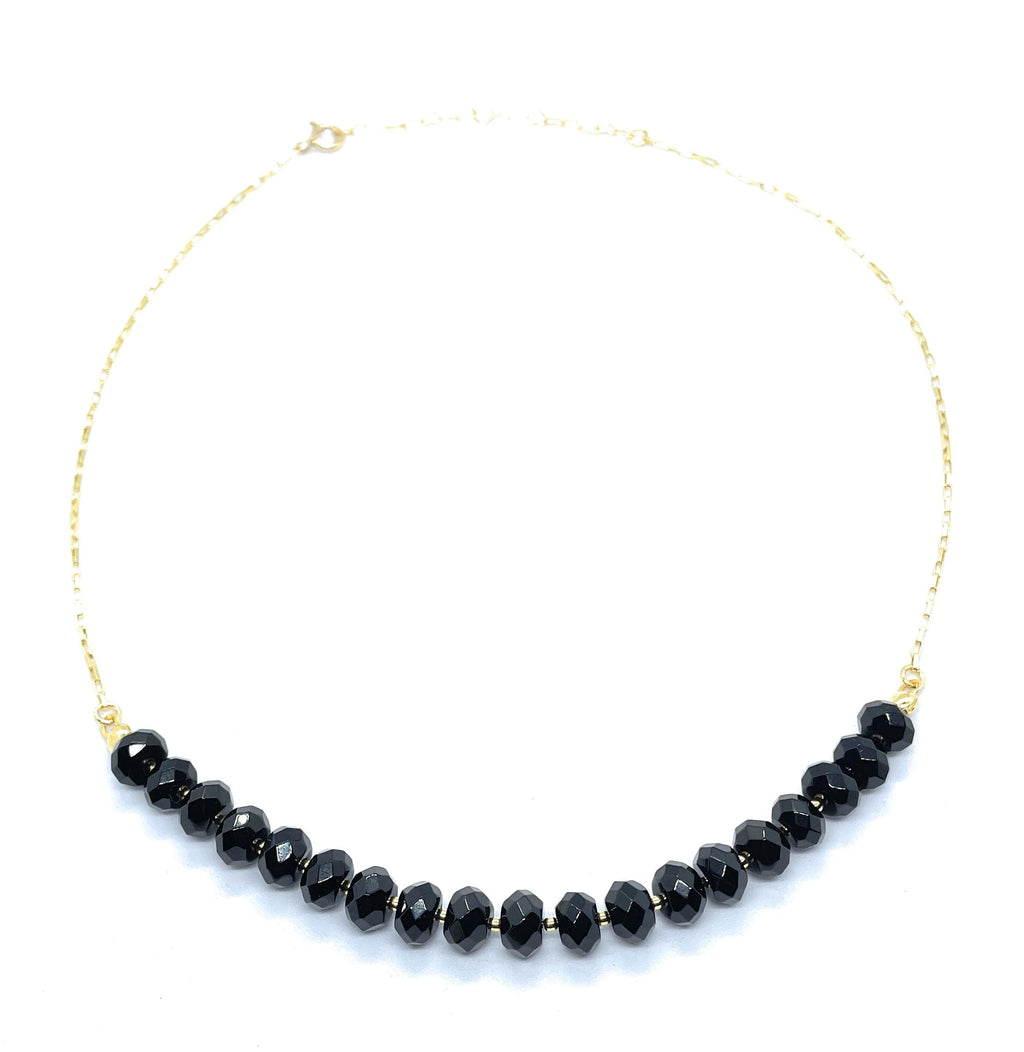Gargantilla de turmalina negra piedra natural plata de ley chapada en oro longitud 40cm ampliable a 45 cm