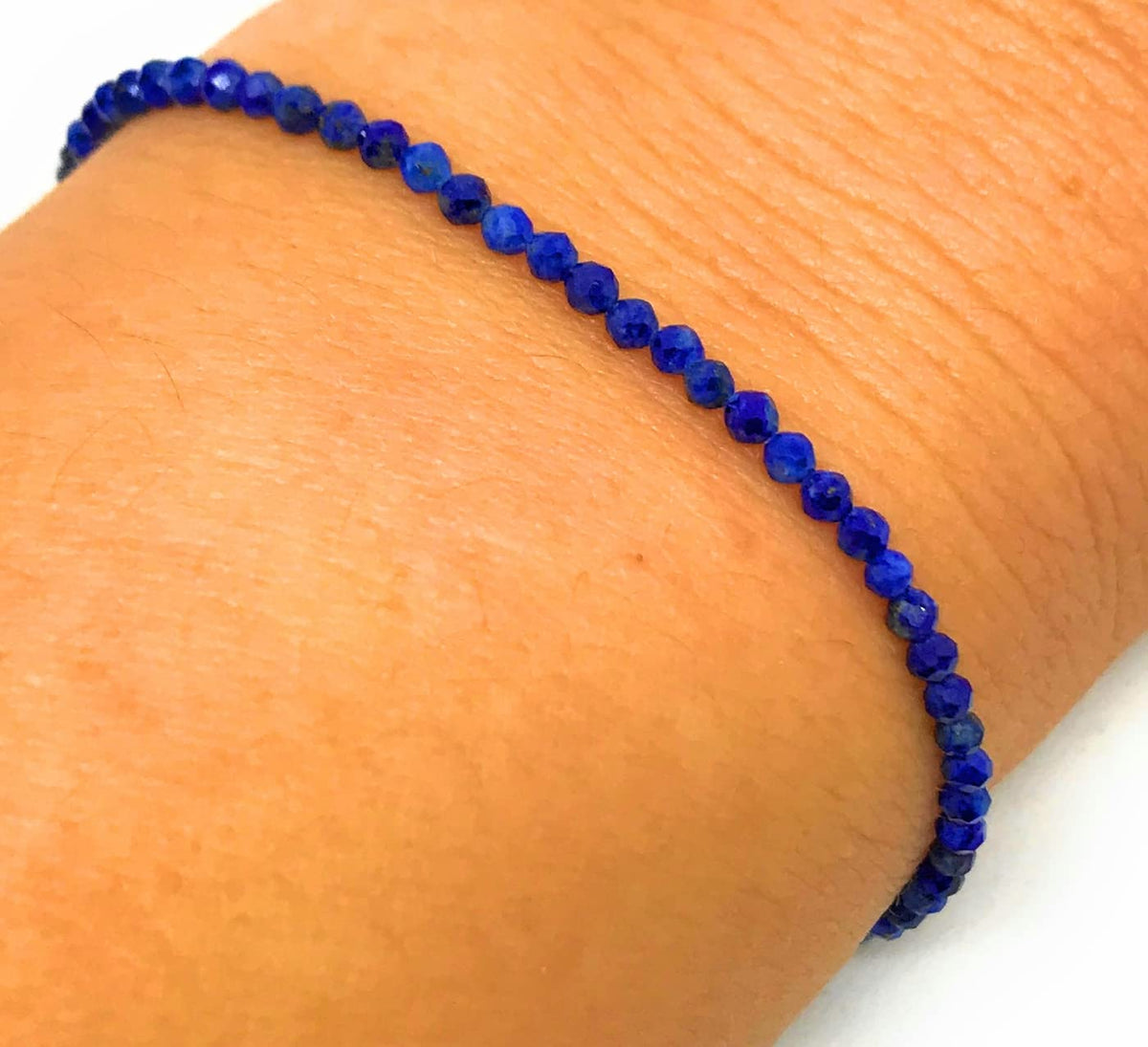 Pulsera de piedra natural de 2 mm lapislazuli y plata de ley ajustable de 16 cm a 19 cm