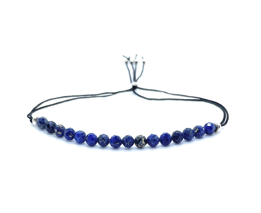 Pulsera de hilo lapislázuli piedra natural de 4 mm de grosor y plata de ley ajustable