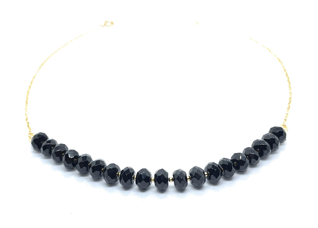 Gargantilla de turmalina negra piedra natural plata de ley chapada en oro longitud 40cm ampliable a 45 cm