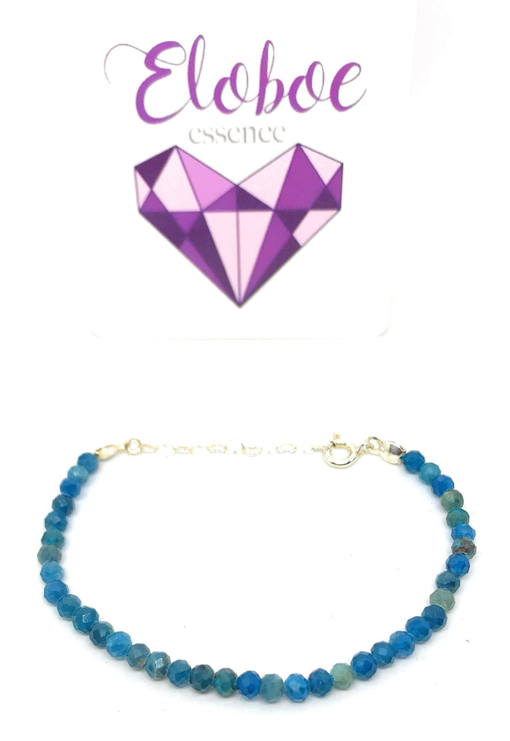 Pulsera de piedra natural apatita de 4mm en plata de ley ajustable de 16mm a 19mm