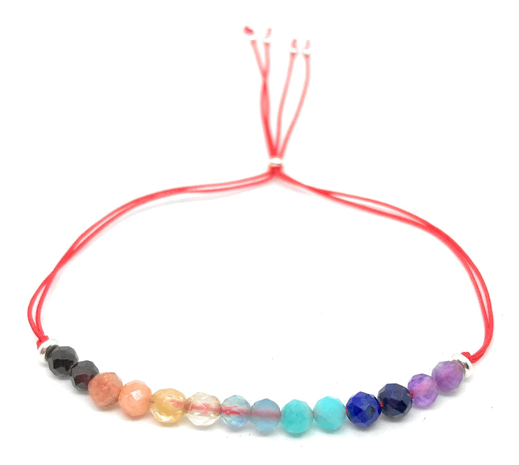 Pulsera de hilo rojo piedra natural 7 chakras plata de primera ley 925 ajustable