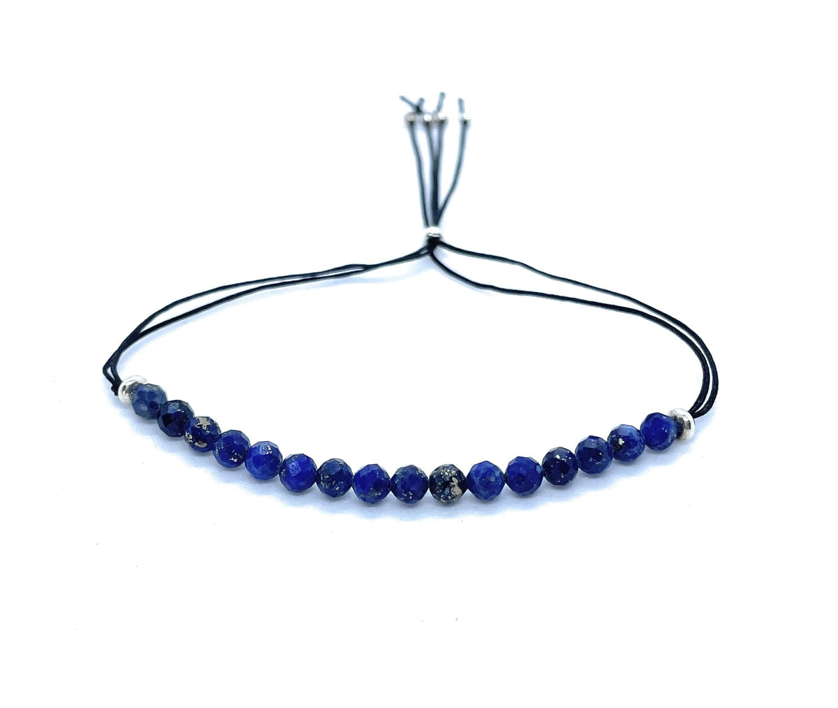 Pulsera de hilo lapislázuli piedra natural de 4 mm de grosor y plata de ley ajustable