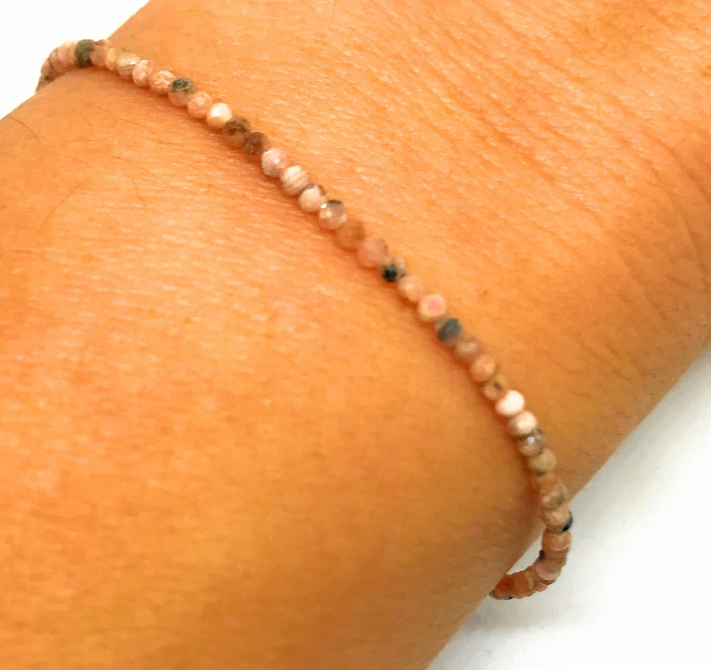 Pulsera de piedra natural 2 mm rodocrosita y plata de ley ajustable de 16 cm a 19 cm