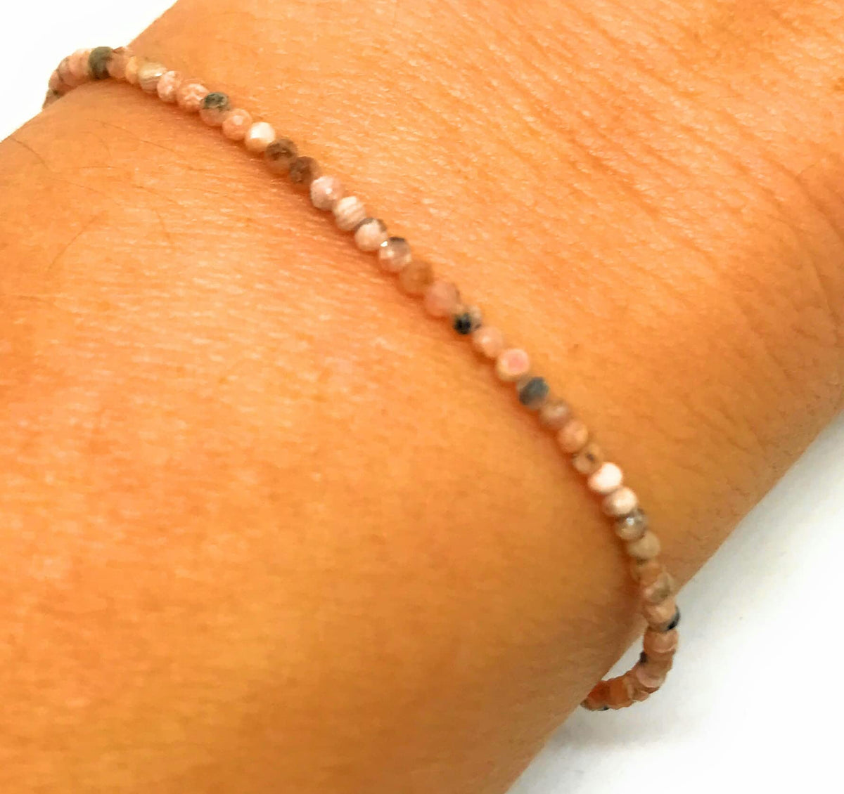 Pulsera de piedra natural 2 mm rodocrosita y plata de ley ajustable de 16 cm a 19 cm