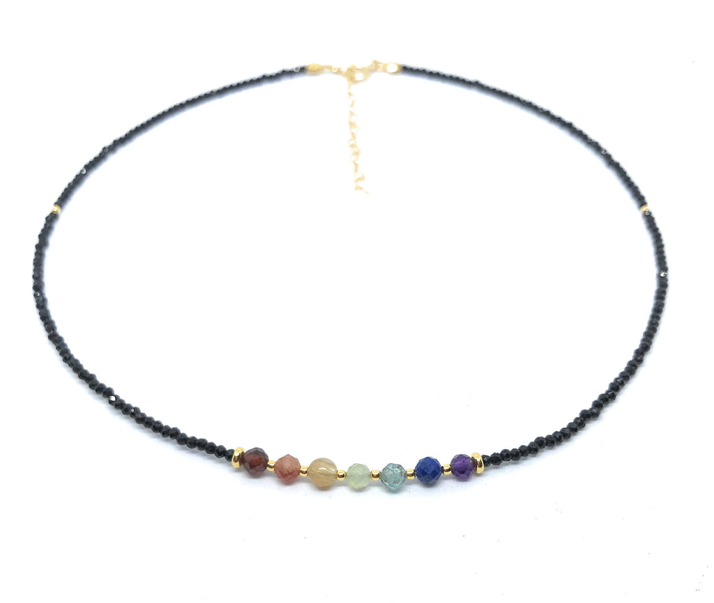 Gargantilla de 7 chakras piedra natural plata de primera ley chapada en oro 24K longitud 40cm ampliable a 45cm