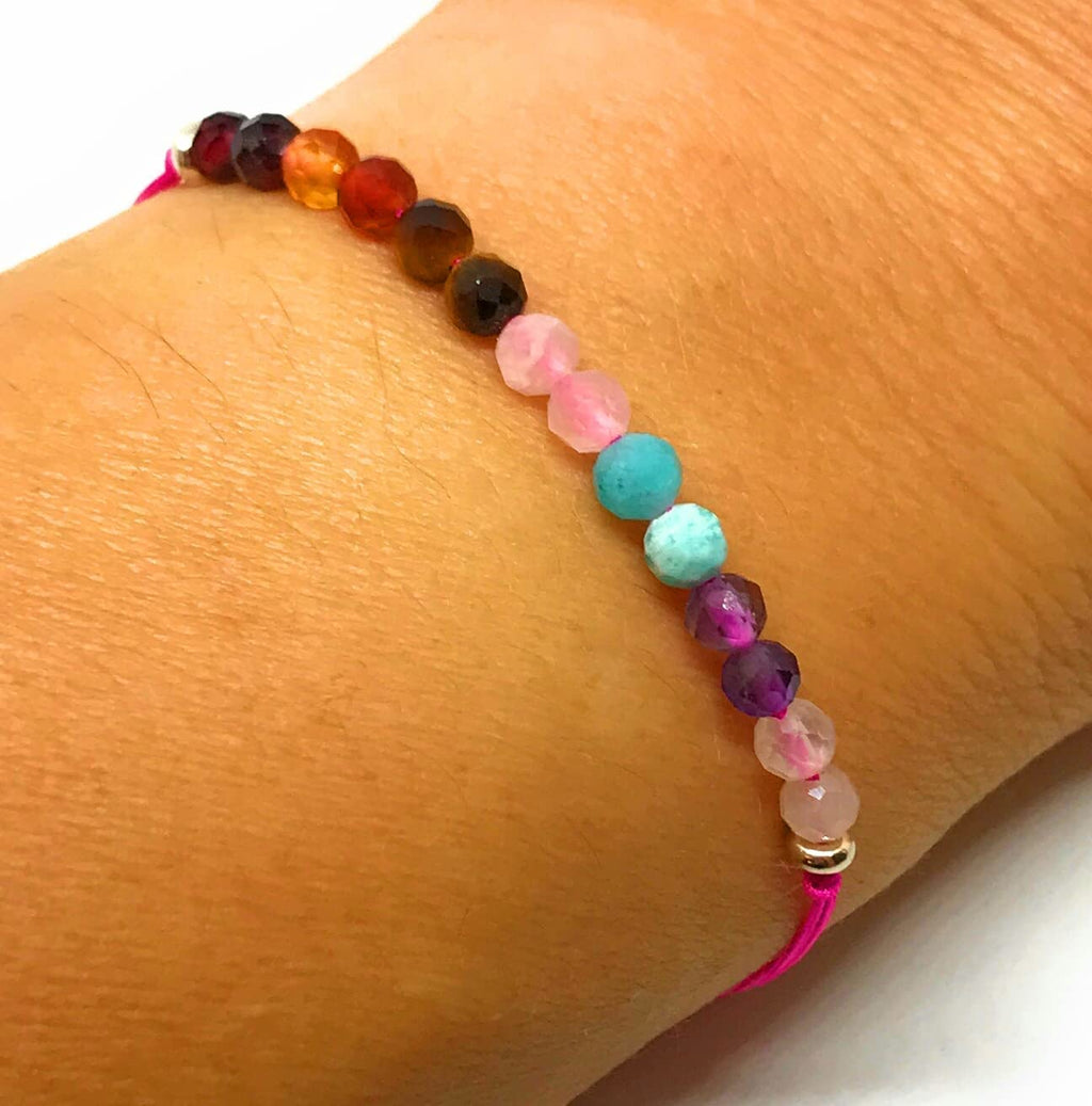 Pulsera de 7 chakras y plata de ley ajustable de 16 cm a 19 cm