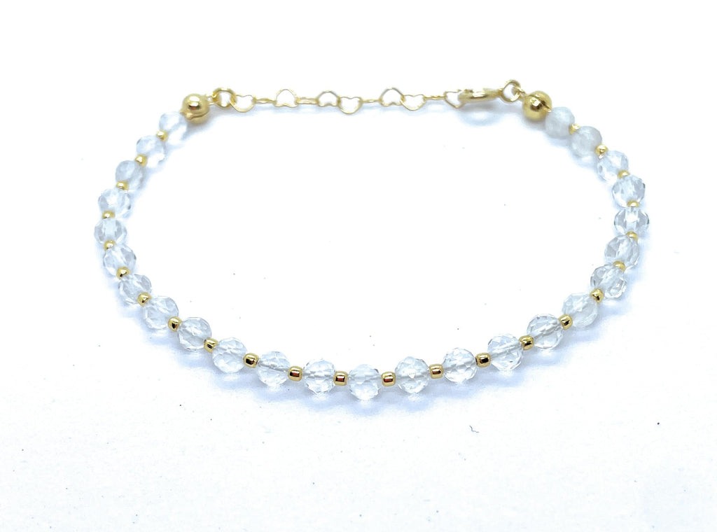 Pulsera de Cuarzo Natural, Plata 925 Chapada en Oro 24k, 4mm, Ajustable 16-19cm