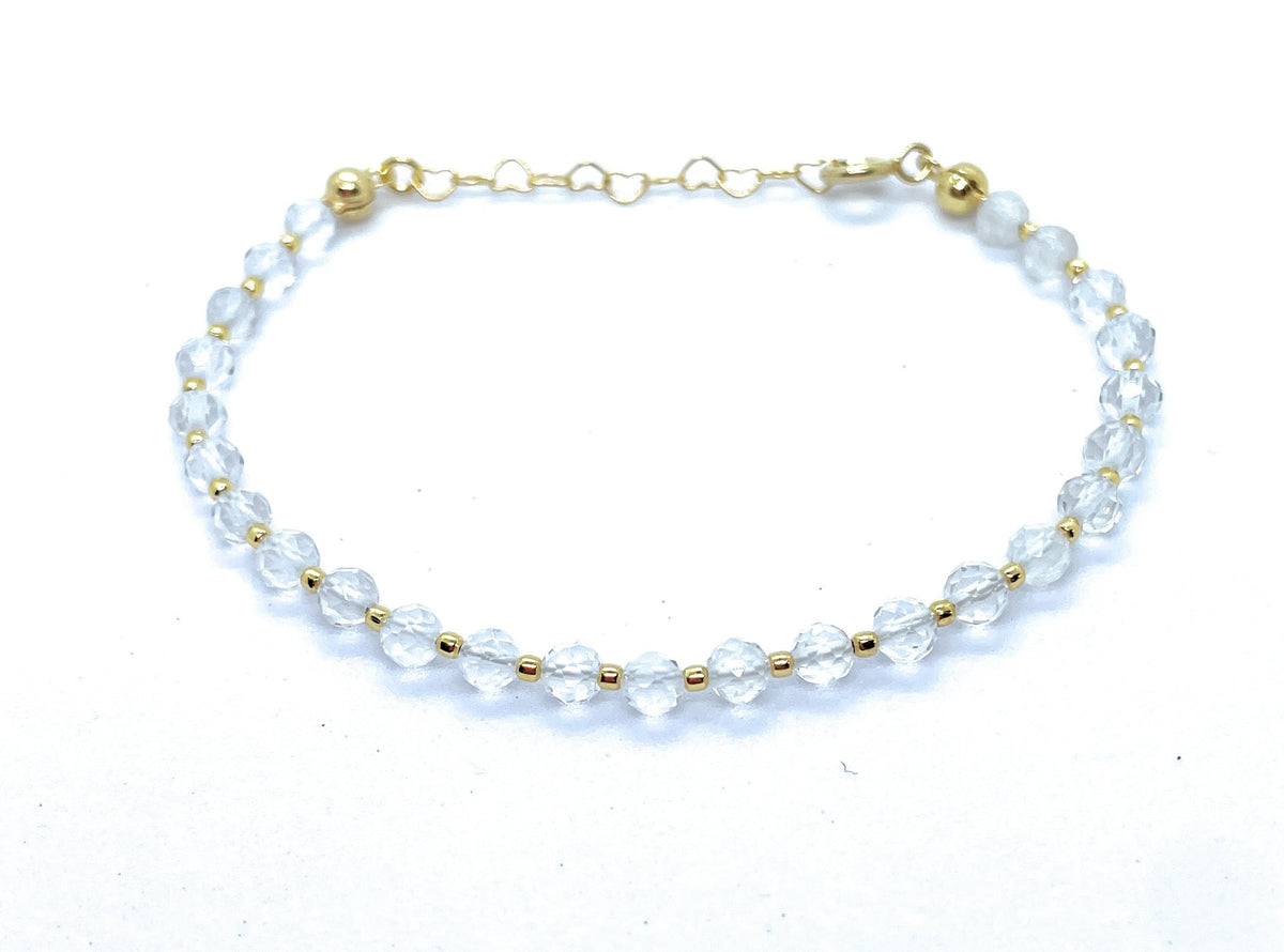 Pulsera de Cuarzo Natural, Plata 925 Chapada en Oro 24k, 4mm, Ajustable 16-19cm