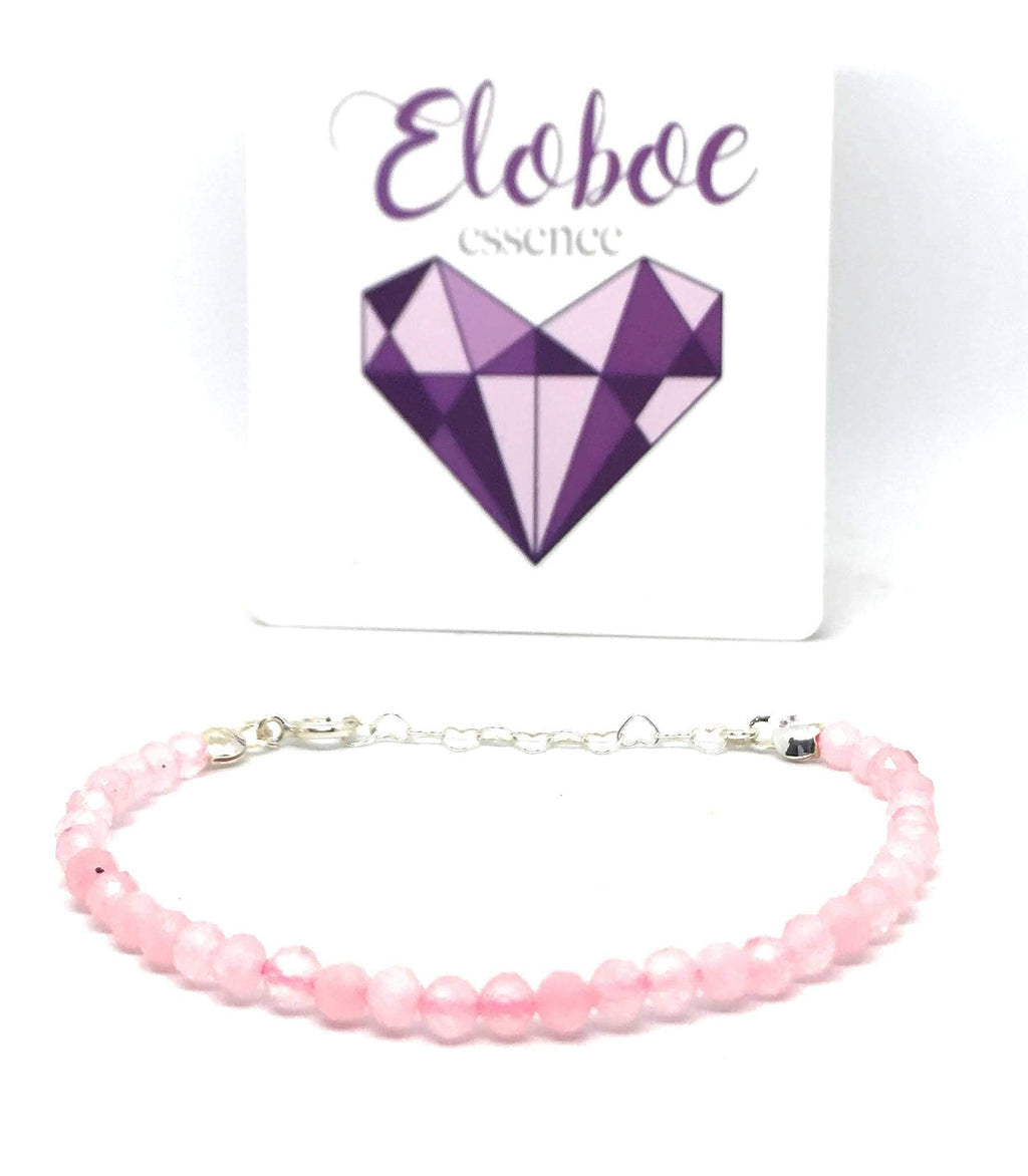 Pulsera de cuarzo rosa, piedras naturales semipreciosas de 4 mm de grosor, cadena de plata ajustable de 16cm a 19cm.