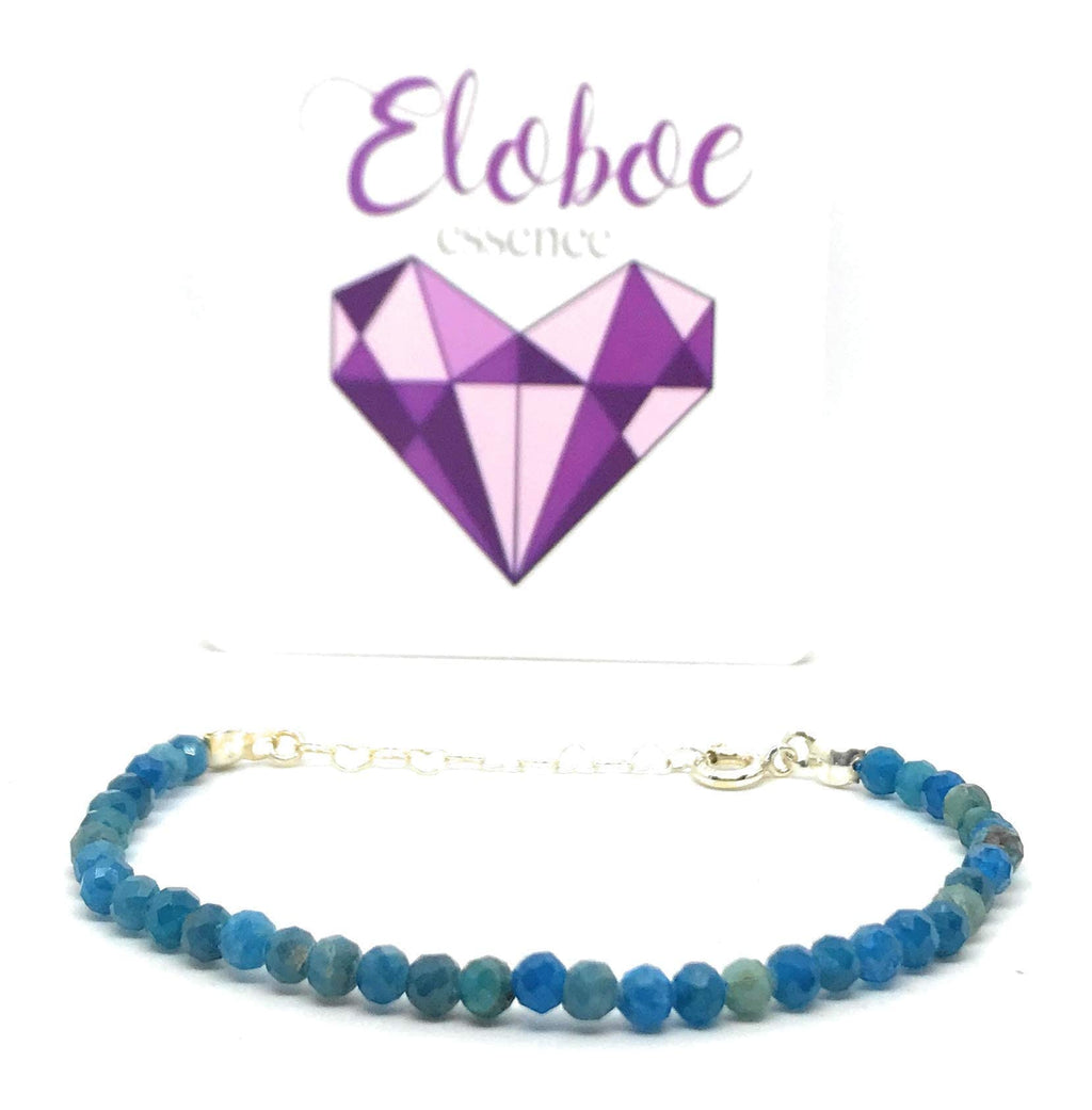 Pulsera de piedra natural apatita de 4mm en plata de ley ajustable de 16mm a 19mm