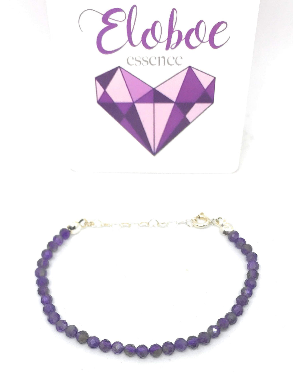 Pulsera de amatista, piedras naturales semipreciosas de 4 mm de grosor, cadena de plata ajustable de 16cm a 19cm.