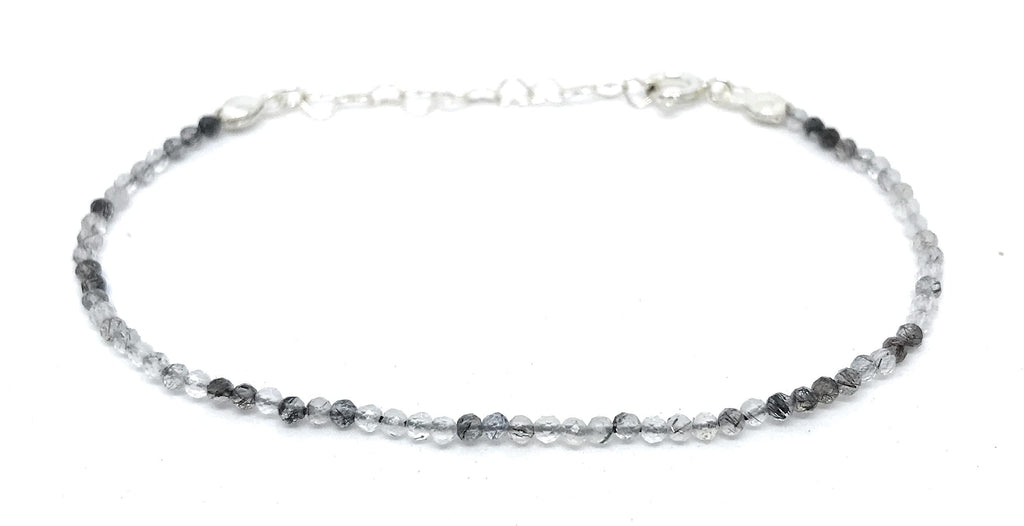 Pulsera mujer cuarzo rutilado piedra natural plata de primera ley ajustable de 16cm a 19cm