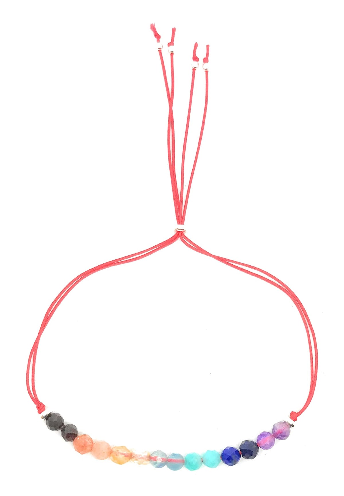 Pulsera de hilo rojo piedra natural 7 chakras plata de primera ley 925 ajustable
