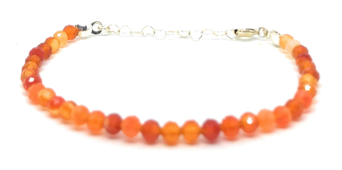 Pulsera de cornalina piedras naturales semipreciosas de 4 mm de grosor, cadena de plata ajustable de 16cm a 19cm.