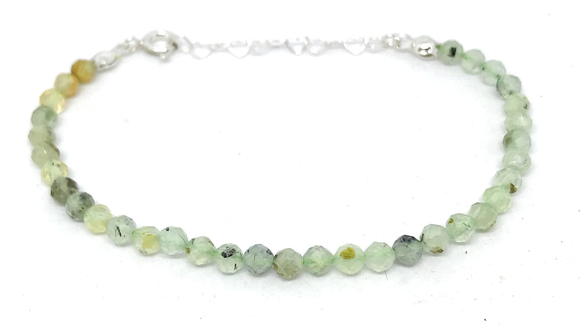 Pulsera mujer prehnita piedra natural plata de primera ley ajustable de 16cm a 19cm