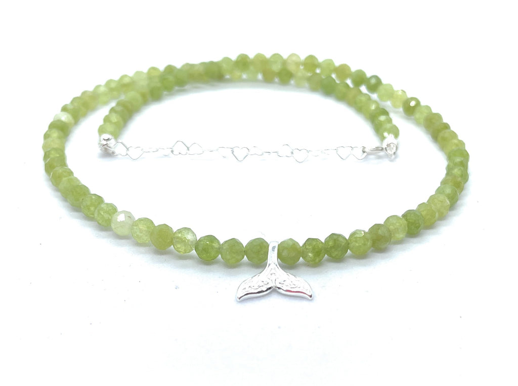 Collar de Peridoto Natural 4mm, Colgante Cola de Sirena, Plata 925, Ajustable 40-45 cm