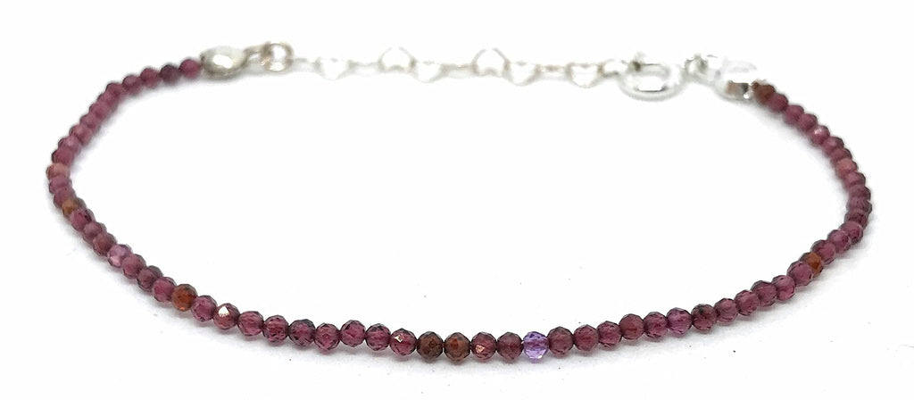 Pulsera de piedras naturales granate de 2 mm y plata de ley ajustable de 16 cm a 19 cm