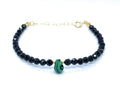 Pulsera de turmalina negra y malaquita plata de ley chapada en oro de 24 k ajustable de 16 cm a 19 cm