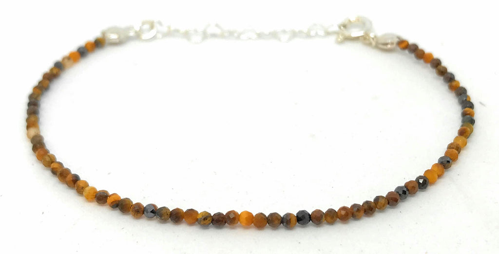Pulsera de ojo de tigre piedra natural de 2mm de grosor plata de primera ley ajustable de 16 cm a 19 cm