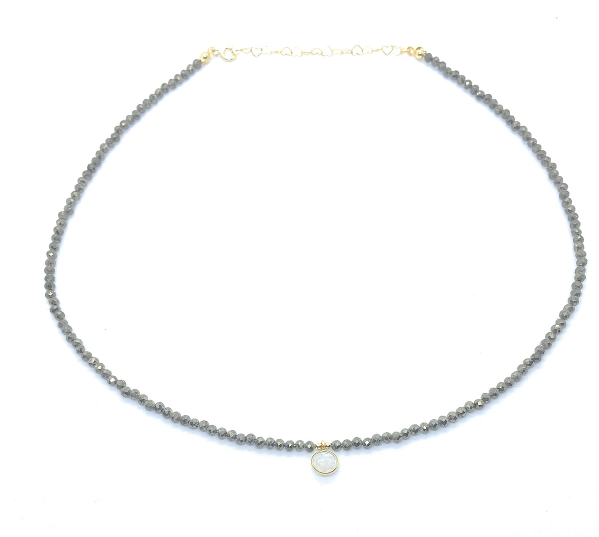 Eloboe essence Gargantilla de Pirita 3mm con Colgante de Piedra Luna, Plata 925 Chapada en Oro 24K, 40-45cm, Ajustable