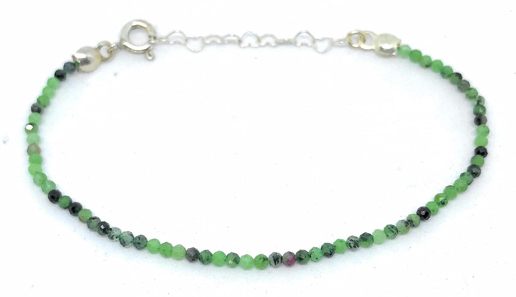 Pulsera piedra natural de 2 mm zoisita y plata de ley ajustable de 16 cm a 19 cm
