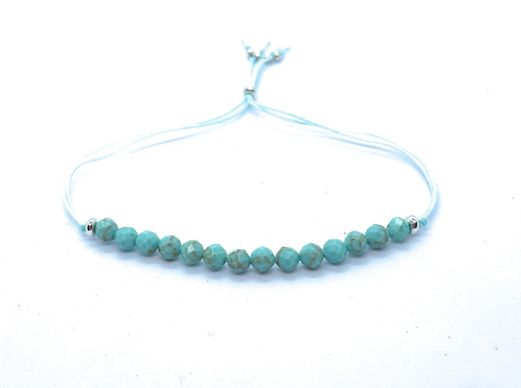 Pulsera Ajustable de Piedra Natural Turquesa, 4 mm, Plata de Ley 925