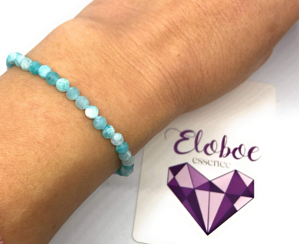 Pulsera de amazonita, piedras naturales semipreciosas de 4 mm de grosor, cadena de plata ajustable de 16cm a 19cm.