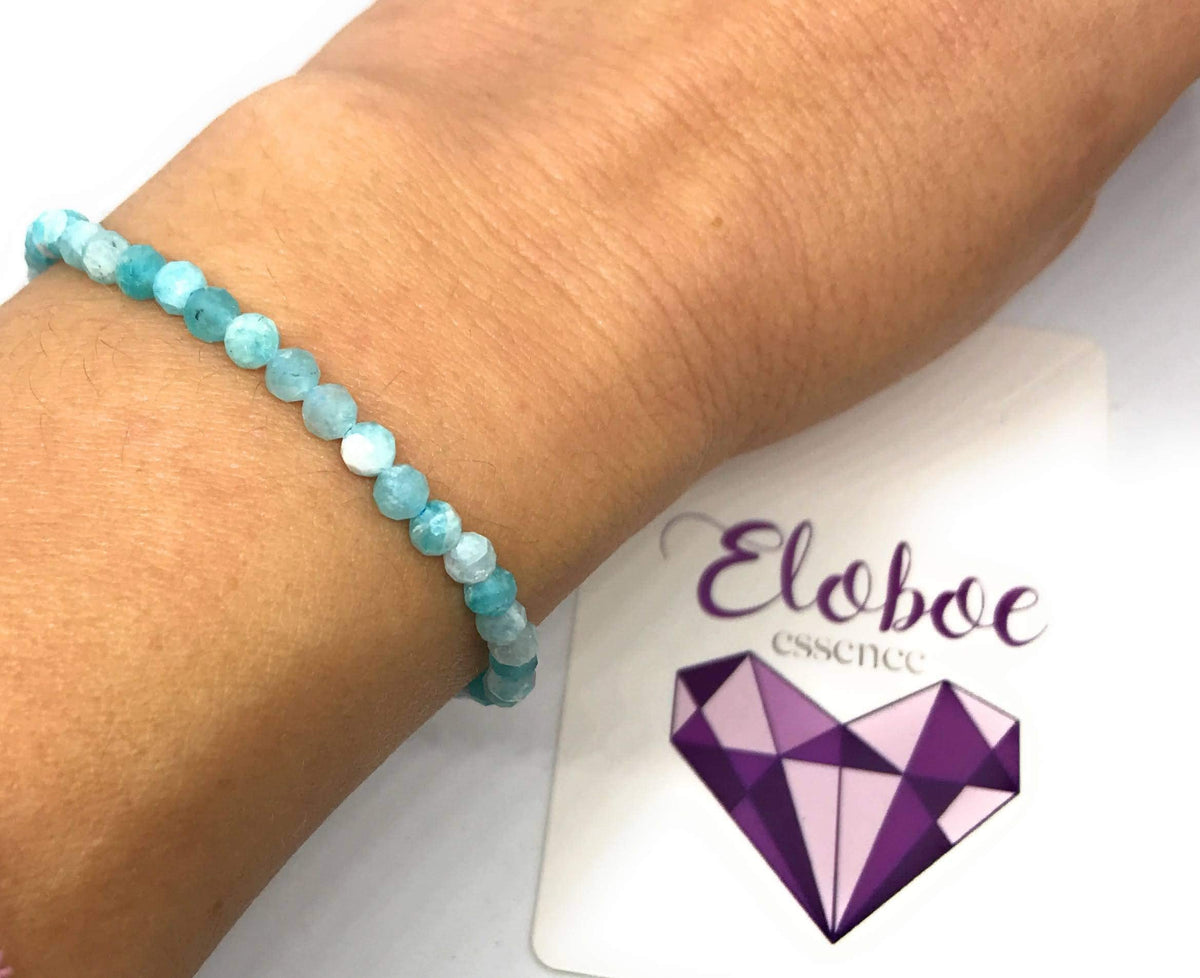 Pulsera de amazonita, piedras naturales semipreciosas de 4 mm de grosor, cadena de plata ajustable de 16cm a 19cm.