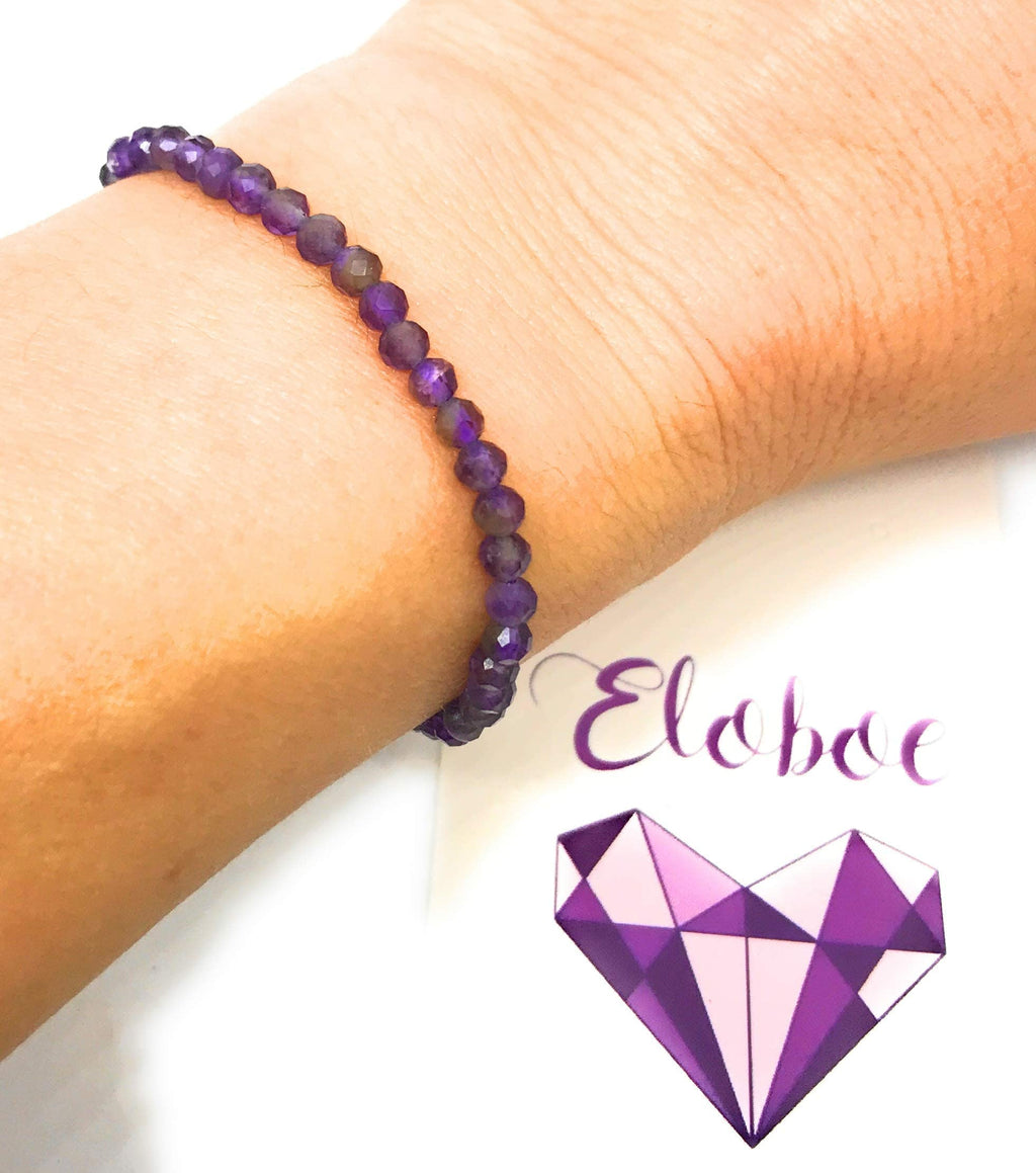Pulsera de amatista, piedras naturales semipreciosas de 4 mm de grosor, cadena de plata ajustable de 16cm a 19cm.