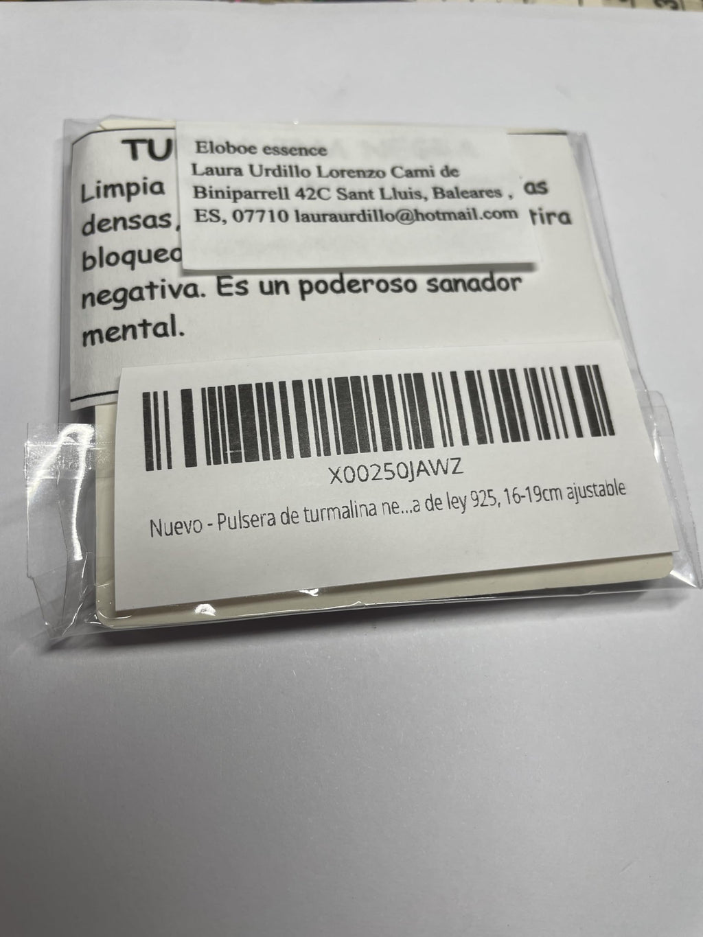 Pulsera de turmalina negra de 6mm, plata de ley 925, 16-19cm ajustable