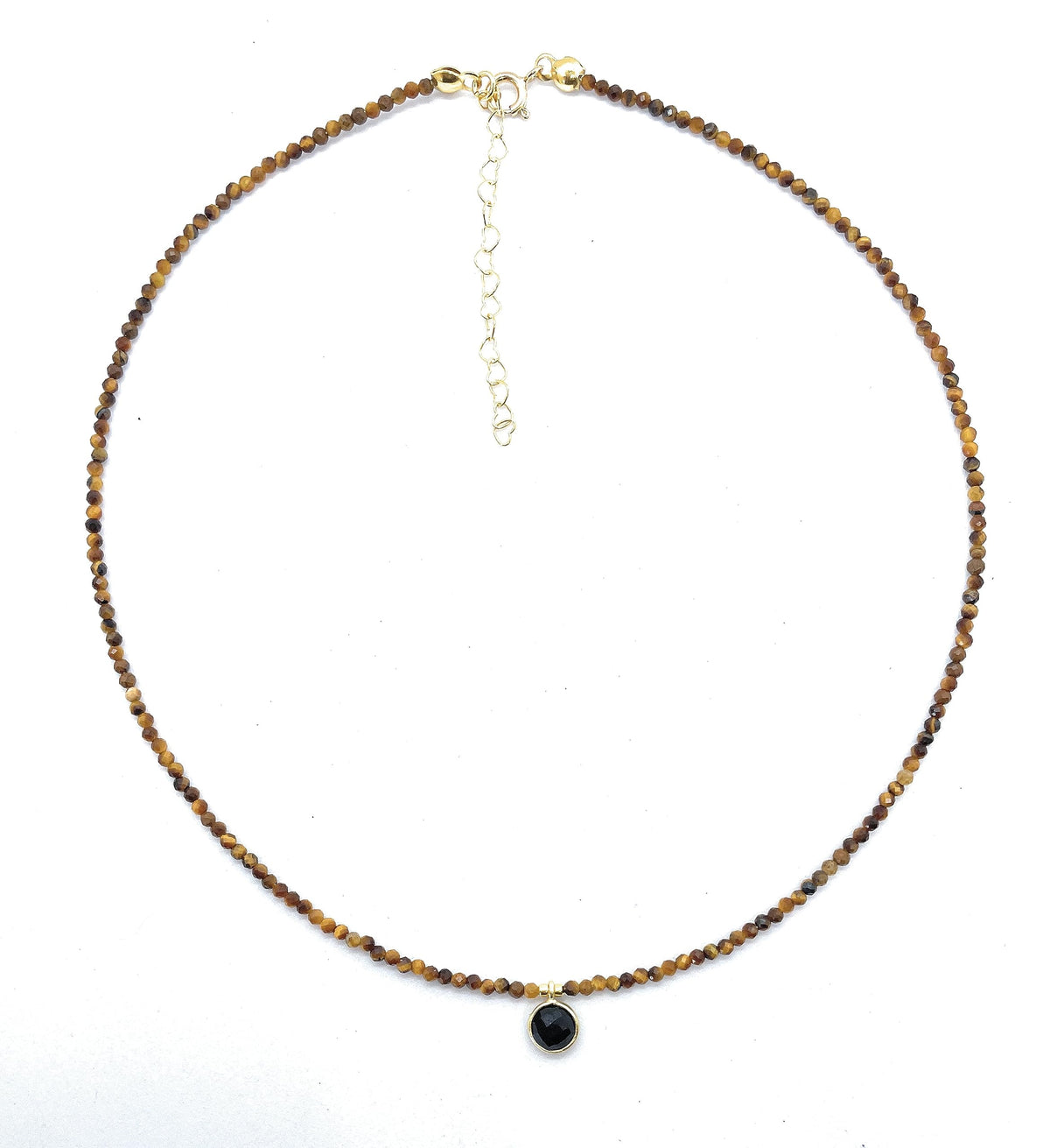 Gargantilla de ojo de tigre de 2 mm de grosor colgante de onix plata de primera ley 925 chapada en oro de 24K longitud 40cm ampliable a 45cm