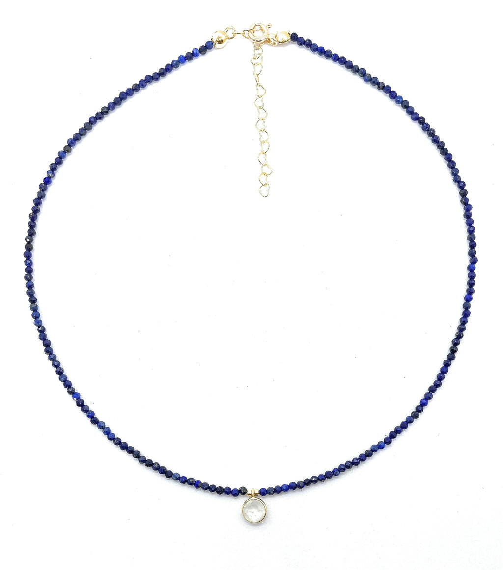 Gargantilla de mujer lapislázuli colgantes de piedra luna natural plata de piedra ley chapada en oro longitud 40 cm ampliable a 45 cm