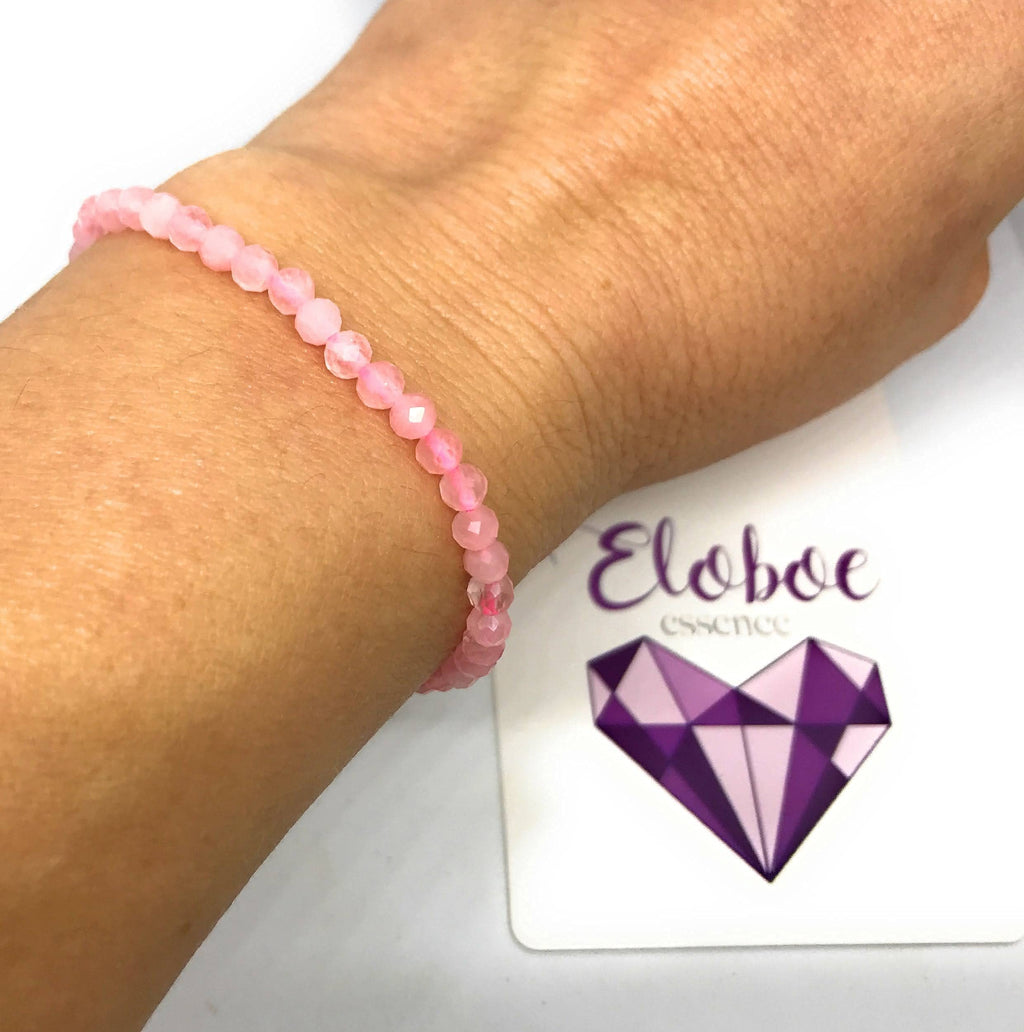 Pulsera de cuarzo rosa, piedras naturales semipreciosas de 4 mm de grosor, cadena de plata ajustable de 16cm a 19cm.
