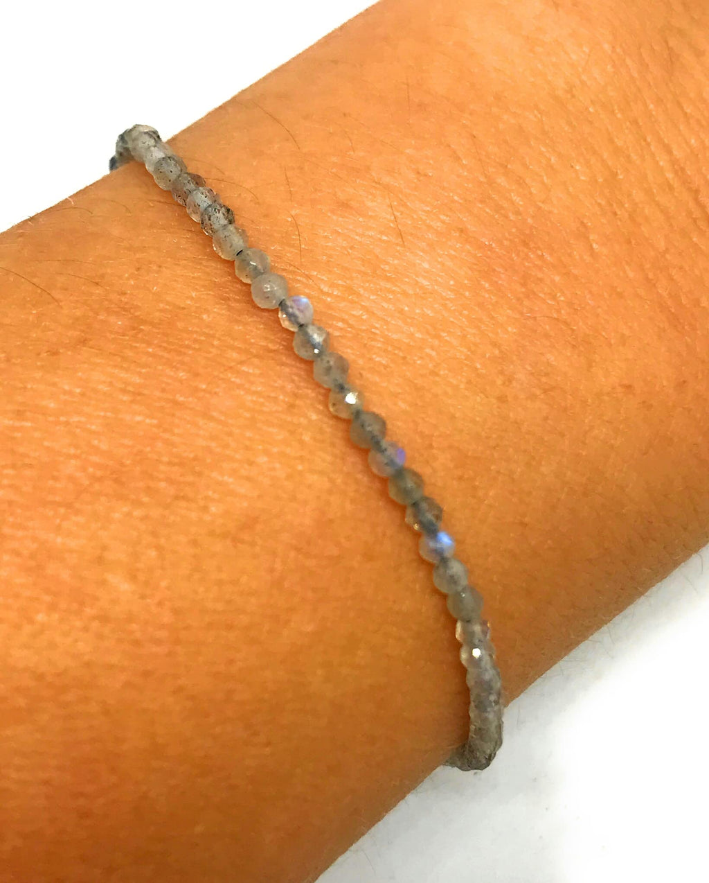 Pulsera de labradorita piedras de 2 mm de grosor y plata de ley de 16 cm a 19 cm