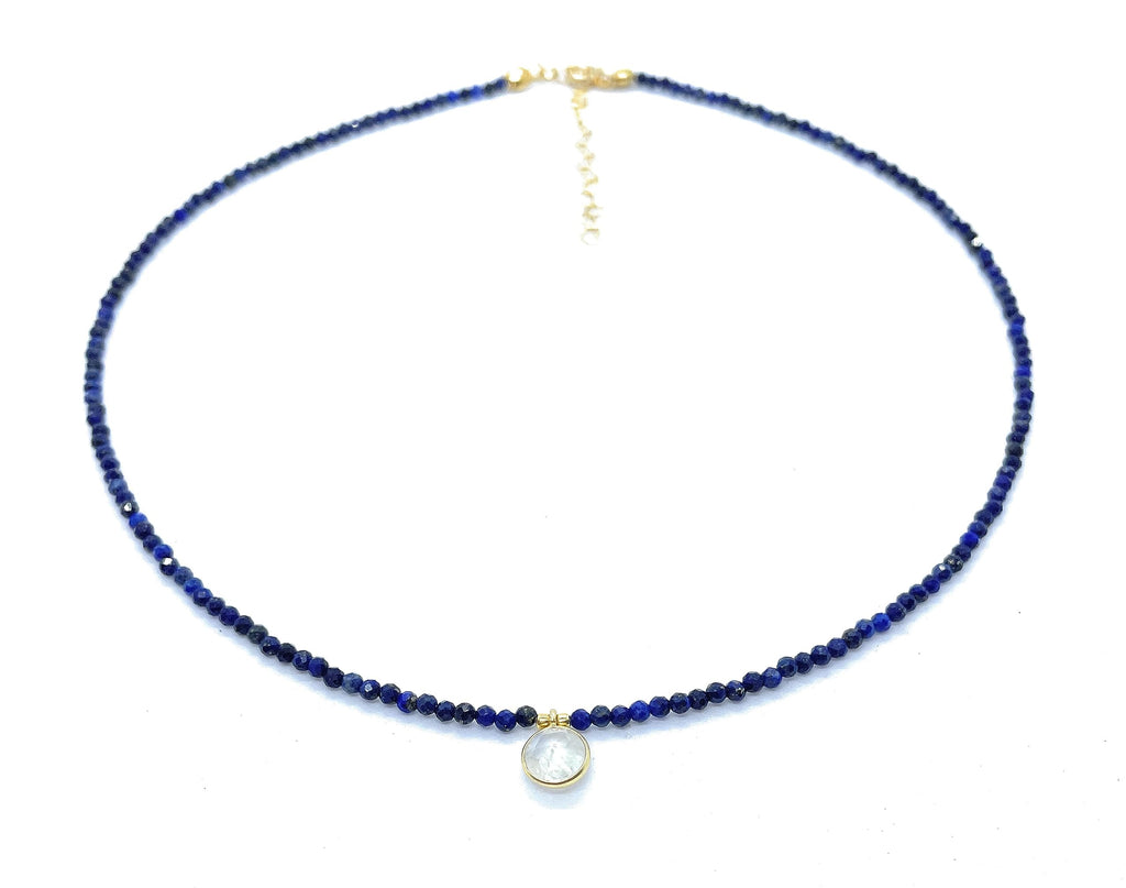 Gargantilla de mujer lapislázuli colgantes de piedra luna natural plata de piedra ley chapada en oro longitud 40 cm ampliable a 45 cm